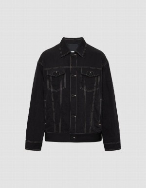 Men's Urban Revivo Button Up Loose Jackets Black | LMS2939BC