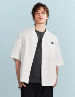 Men's Urban Revivo Button Up Loose Shirts White | TRX789OJ