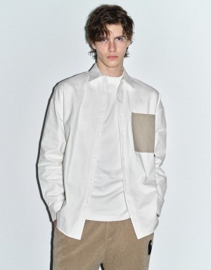 Men's Urban Revivo Button Up Oversized Shirts White | UMD364AW