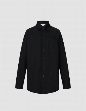 Men's Urban Revivo Button Up Oversized Shirts Black | IZF3995ZL