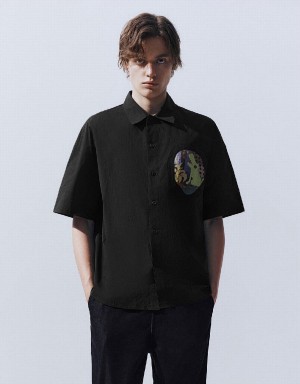 Men's Urban Revivo Button Up Oversized Shirts Black | ZDC168YW