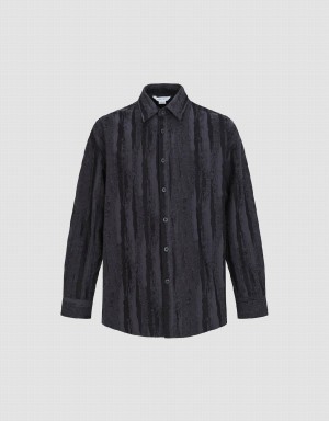 Men's Urban Revivo Button Up Printed Loose Shirts Black | GIT5628CY