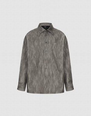 Men's Urban Revivo Button Up Printed Shirts Grey | BXV2526AQ