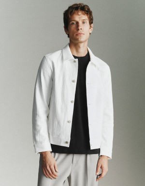 Men's Urban Revivo Button Up Straight Jackets White | BVD3213NH