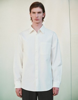 Men's Urban Revivo Button Up Straight Shirts White | SPE6233KO