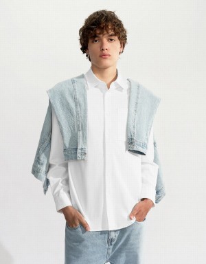 Men's Urban Revivo Button Up Straight Shirts White | AHT165RX