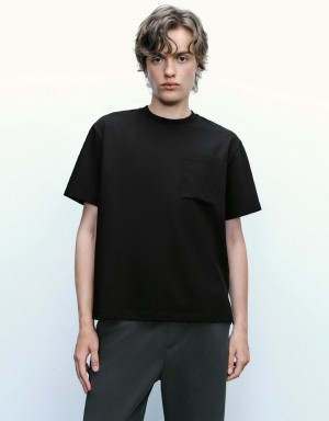 Men's Urban Revivo Crew Neck A-Line T Shirts Black | UIK8440YN