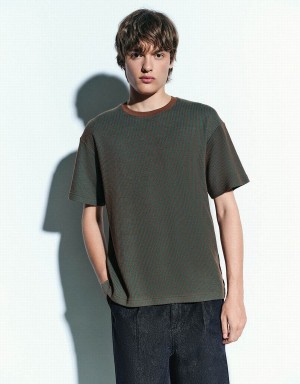 Men's Urban Revivo Crew Neck Knitted T Shirts Green | MIE6376XU