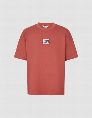 Men's Urban Revivo Crew Neck Loose T Shirts Red | IWO9084ME