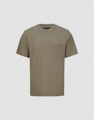 Men's Urban Revivo Crew Neck Loose T Shirts Khaki | KKF2782TK