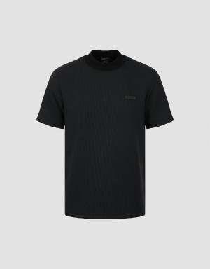 Men's Urban Revivo Crew Neck Straight T Shirts Black | XSM9333QV