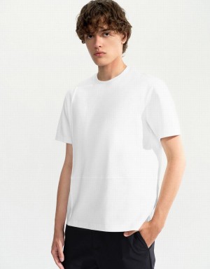 Men's Urban Revivo Crew Neck Straight T Shirts White | LWR3987SX