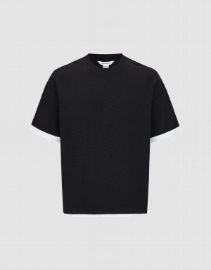 Men's Urban Revivo Crew Neck Straight T Shirts Black | SQQ9581YX