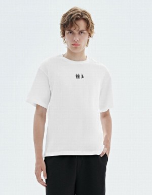 Men's Urban Revivo Crew Neck Straight T Shirts White | CVY192JK