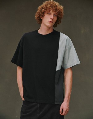 Men's Urban Revivo Drop Shoulder Sleeve Crew Neck T Shirts Black | GTZ555YG