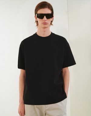 Men's Urban Revivo Drop Shoulder Sleeve Crew Neck T Shirts Black | OFT4466TY