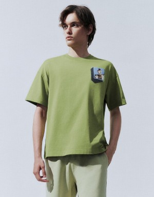 Men's Urban Revivo Drop Shoulder Sleeve T Shirts Green | ISK9413EJ