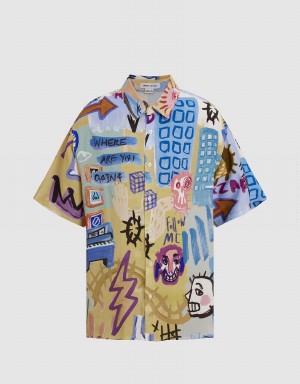 Men's Urban Revivo Graffiti Printed Loose Shirts Multicolor | DRP5033FH