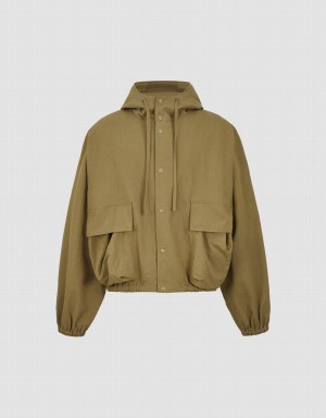 Men's Urban Revivo Hooded Oversized Jackets Khaki | OGN180BE