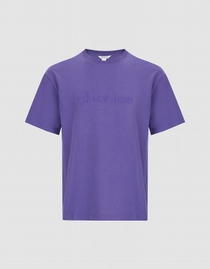 Men's Urban Revivo Letter Embossed Crew Neck T Shirts Purple | NZL8071CT