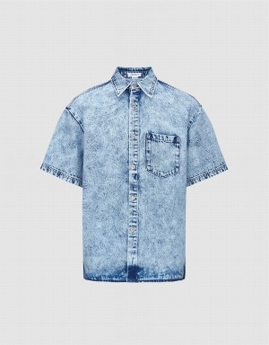 Men's Urban Revivo Loose Denim Shirts Blue | VWB4545YK