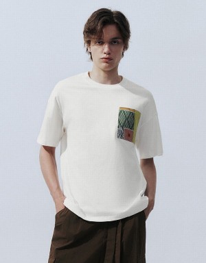 Men's Urban Revivo Loose Straight T Shirts White | TOY671VP