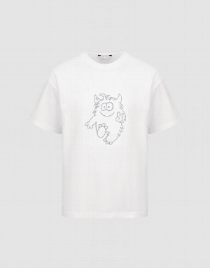 Men's Urban Revivo Monster Printed Crew Neck T Shirts White | KFY8299MI