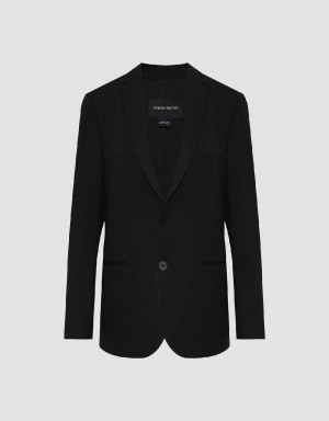 Men's Urban Revivo Notch Lapel Straight Blazers Black | BBR7148AO