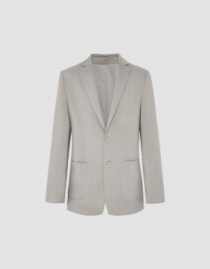 Men's Urban Revivo Notch Lapel Tailored Blazers Light Grey | PSY789NP