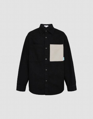 Men's Urban Revivo Oversized Denim Shirts Black | AQA8822WO