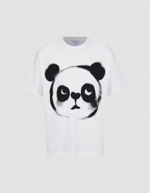 Men's Urban Revivo Panda Printed Crew Neck T Shirts White | AMM530OA