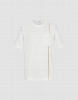 Men's Urban Revivo Pocket Patched Crew Neck T Shirts White | FCM793OJ