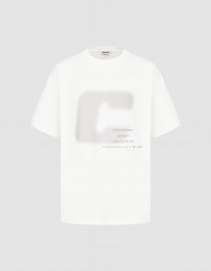 Men's Urban Revivo Printed Crew Neck Straight T Shirts White | ULT3489YF