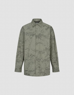 Men's Urban Revivo Printed Straight Oversized Shirts Green | AMF5472FB