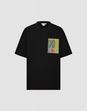 Men's Urban Revivo Printed Straight T Shirts Black | LDX2682OR