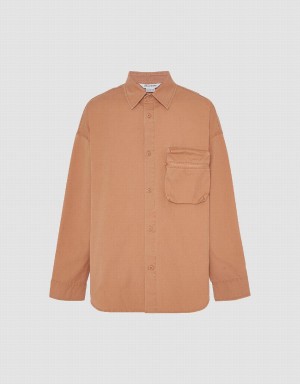 Men's Urban Revivo Straight Oversized Shirts Orange | VOL4090GY