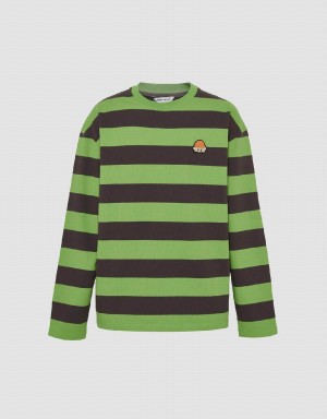 Men's Urban Revivo Striped Crew Neck Knitted T Shirts Green | JNV5830WX