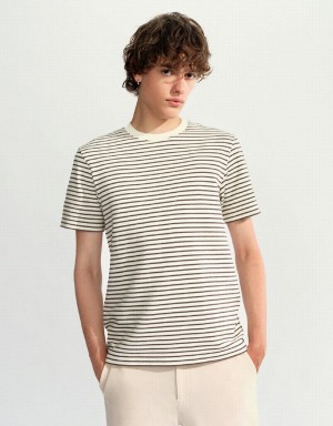 Men's Urban Revivo Striped Crew Neck T Shirts White | EEW1223HO