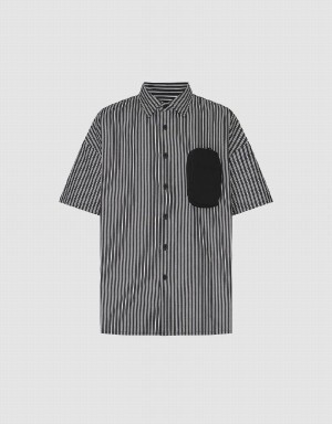 Men's Urban Revivo Striped Loose Shirts Grey | PCW271TJ