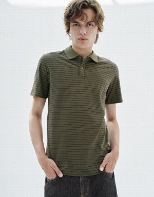 Men's Urban Revivo Striped T Shirts Green | TCC1037DC