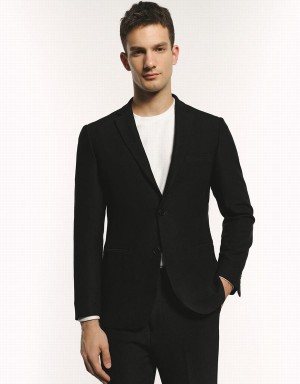 Men's Urban Revivo Tailored Notch Lapel Blazers Black | PSS5370AY