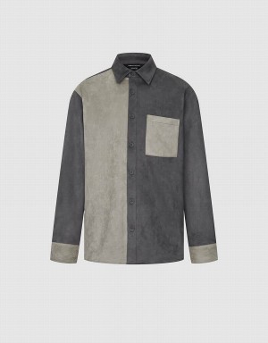 Men's Urban Revivo Two Toned Button Up Shirts Dark Grey | LBU1346ZR