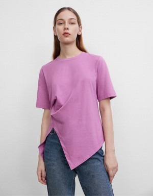 Women's Urban Revivo Asymmetric Crew Neck Regular T Shirts Purple | LOY9989HC