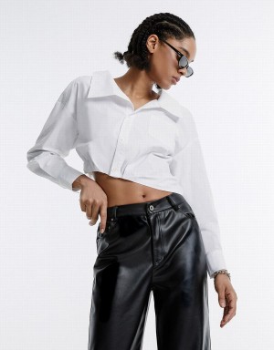 Women's Urban Revivo Asymmetrical Cropped Shirts White | DMM511NM