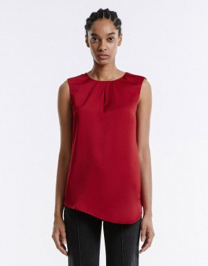 Women's Urban Revivo Asymmetrical Hem Blouse Red | WVL518EX