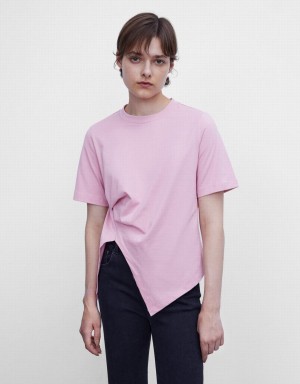 Women's Urban Revivo Asymmetrical T Shirts Pink | XMI3674HM