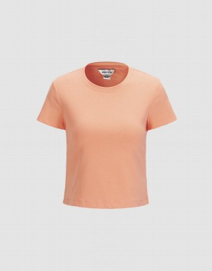 Women's Urban Revivo Basic Fitted T Shirts Light Orange | VPJ847IW