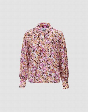 Women's Urban Revivo Bow Detail Floral Blouse Purple | LGK5972PR