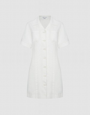 Women's Urban Revivo Button Front Denim Dress White | JMI1599JQ