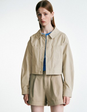 Women's Urban Revivo Button Up A-Line Coats Khaki | FWE6690JJ